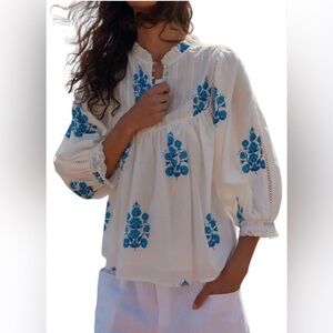 Melissa Nepton Dahlia Puff Sleeve Pintuck Blouse size Small